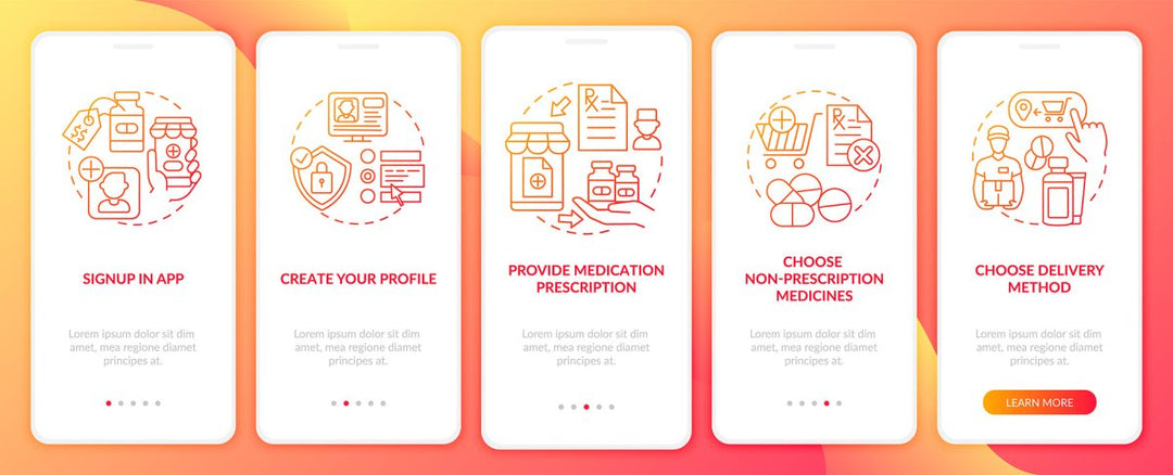 Online pharmacy onboarding mobile app page screen bundle