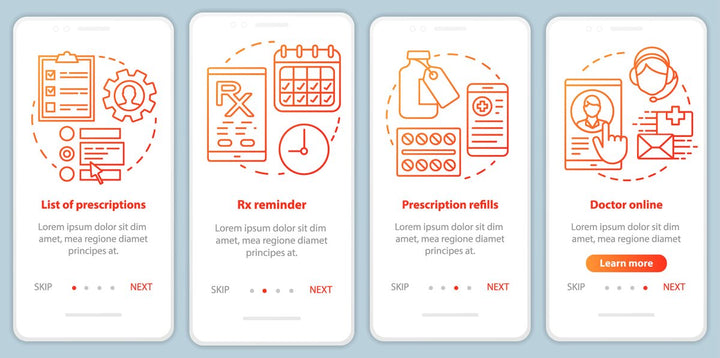 Online pharmacy onboarding mobile app page screen bundle