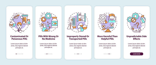 Online pharmacy onboarding mobile app page screen set