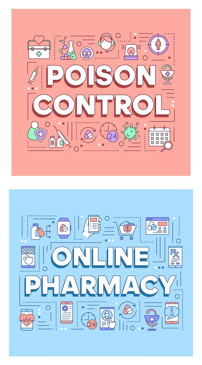 Online pharmacy word concepts banner set