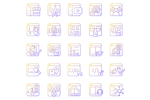 Online platforms gradient linear vector icons set