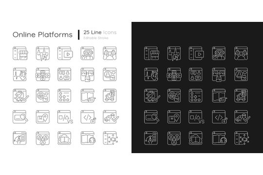 Online platforms linear icons set for dark and light mode