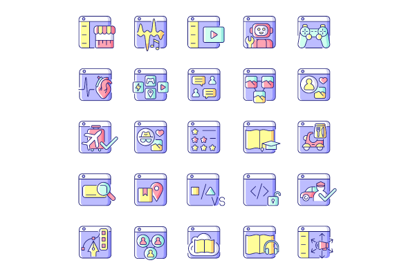 Online platforms RGB color icons set