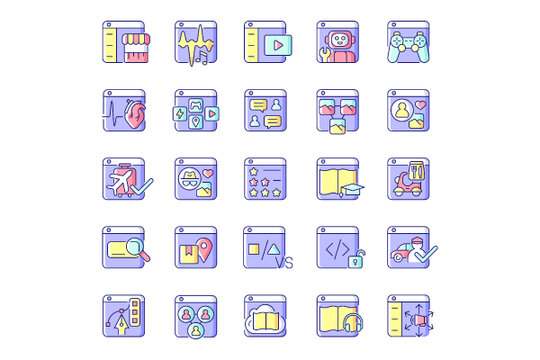 Online platforms RGB color icons set
