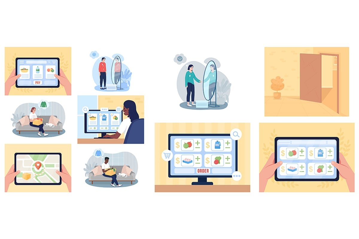 Online shopping vector illustration bundle