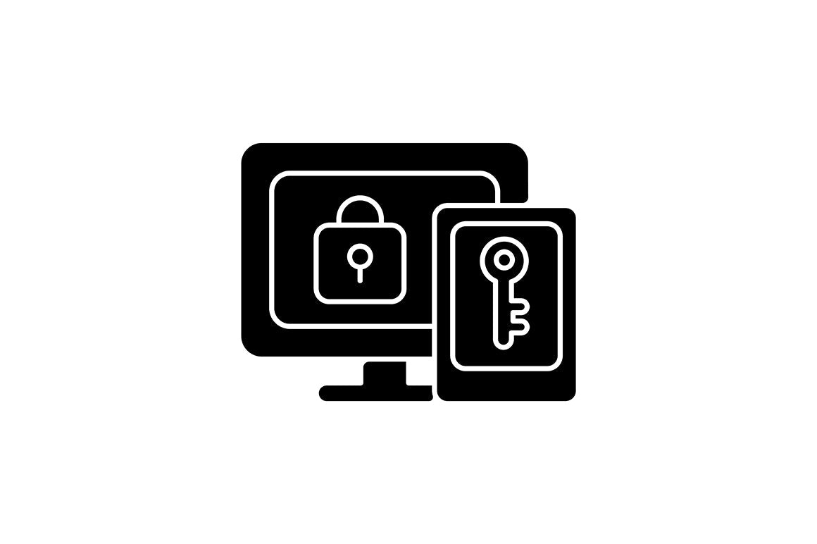 Online surveillance and censorship black glyph icons set on white space
