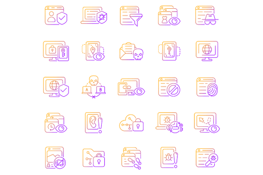 Online surveillance and censorship gradient linear vector icons set