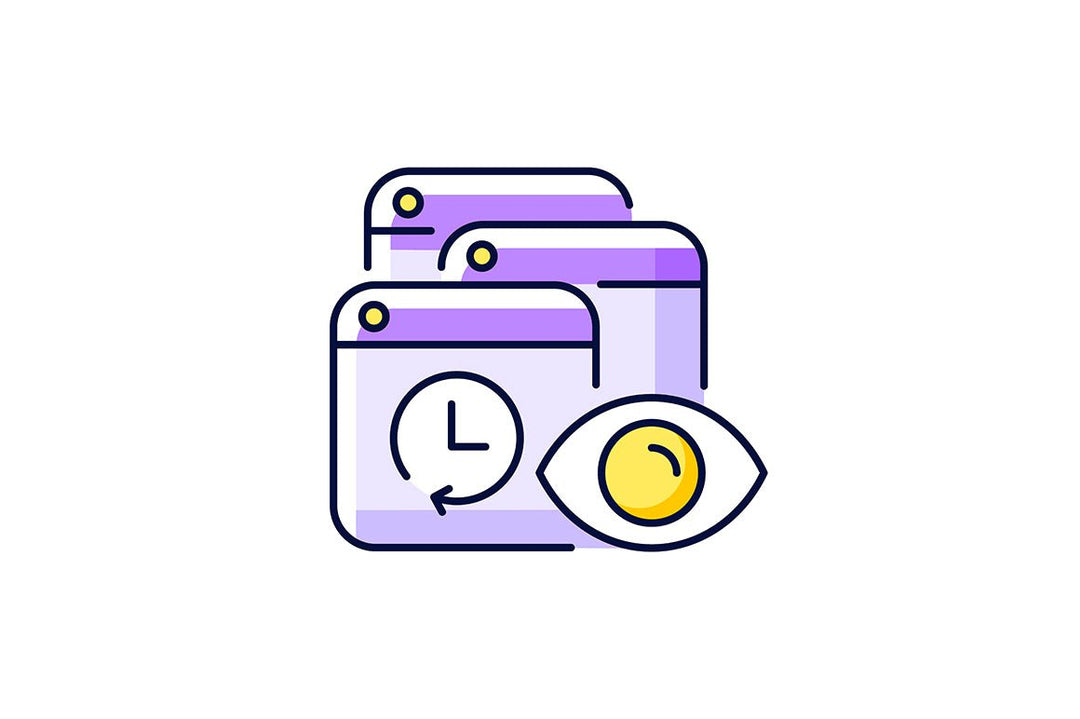 Online surveillance and censorship purple RGB color icons set