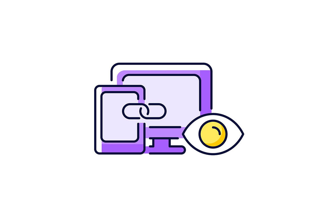 Online surveillance and censorship purple RGB color icons set