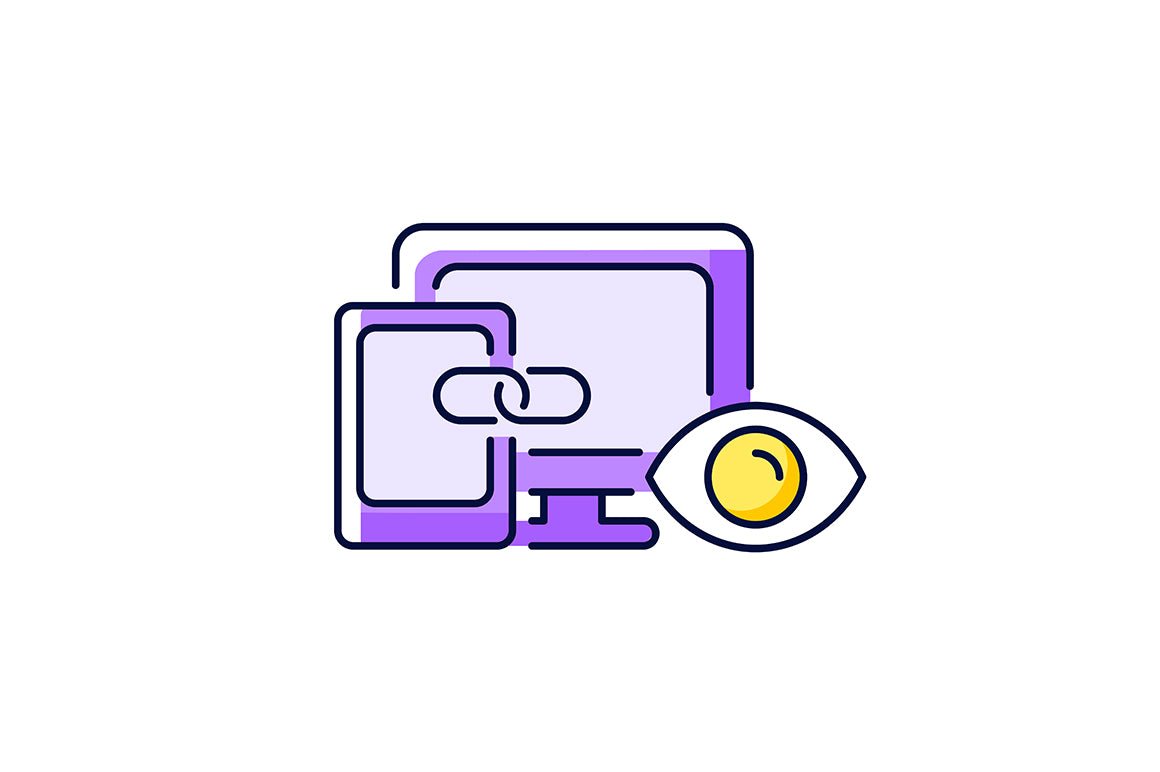 Online surveillance and censorship purple RGB color icons set
