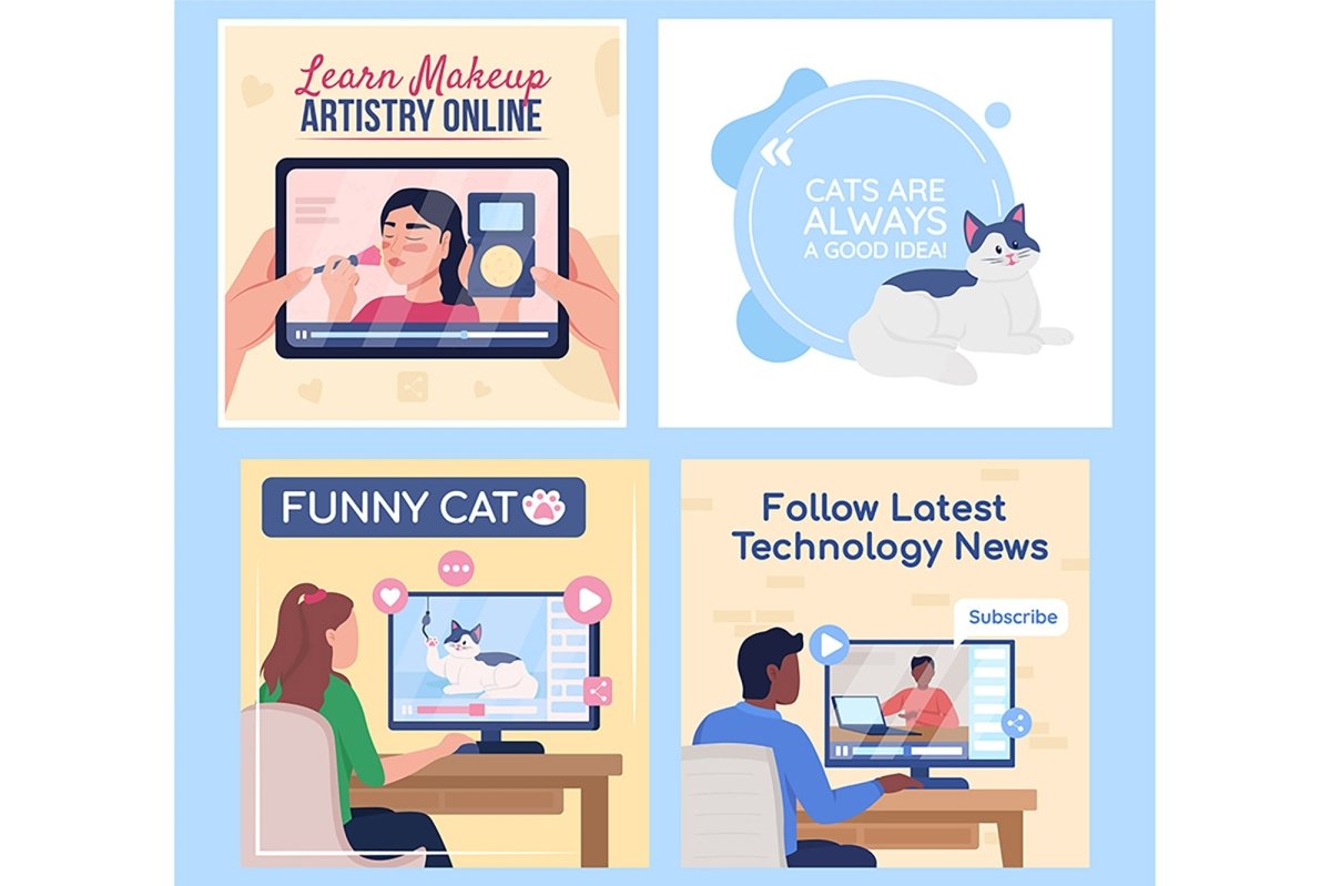 Online tutorial social media post mockup set