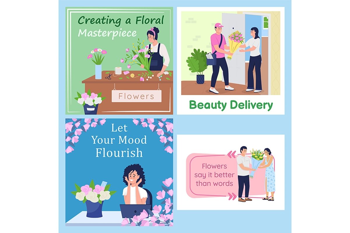 Order bouquet social media post mockup set