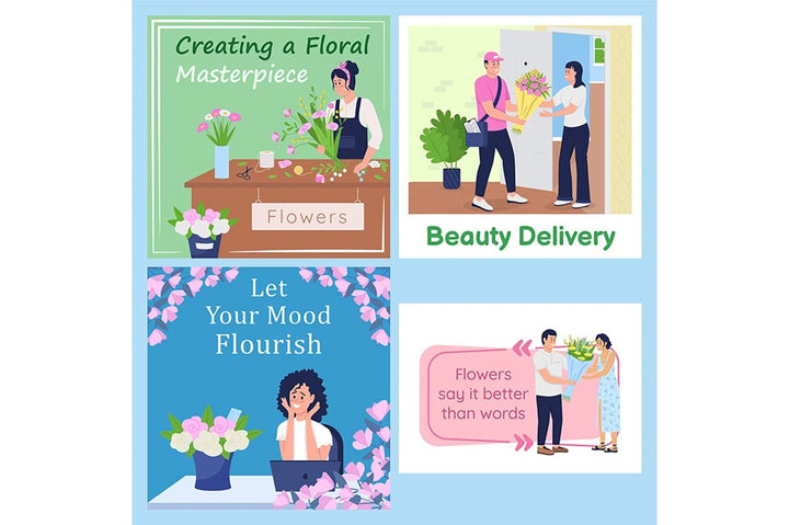 Order bouquet social media post mockup set