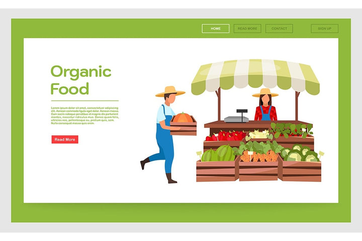 Organic food landing page vector template