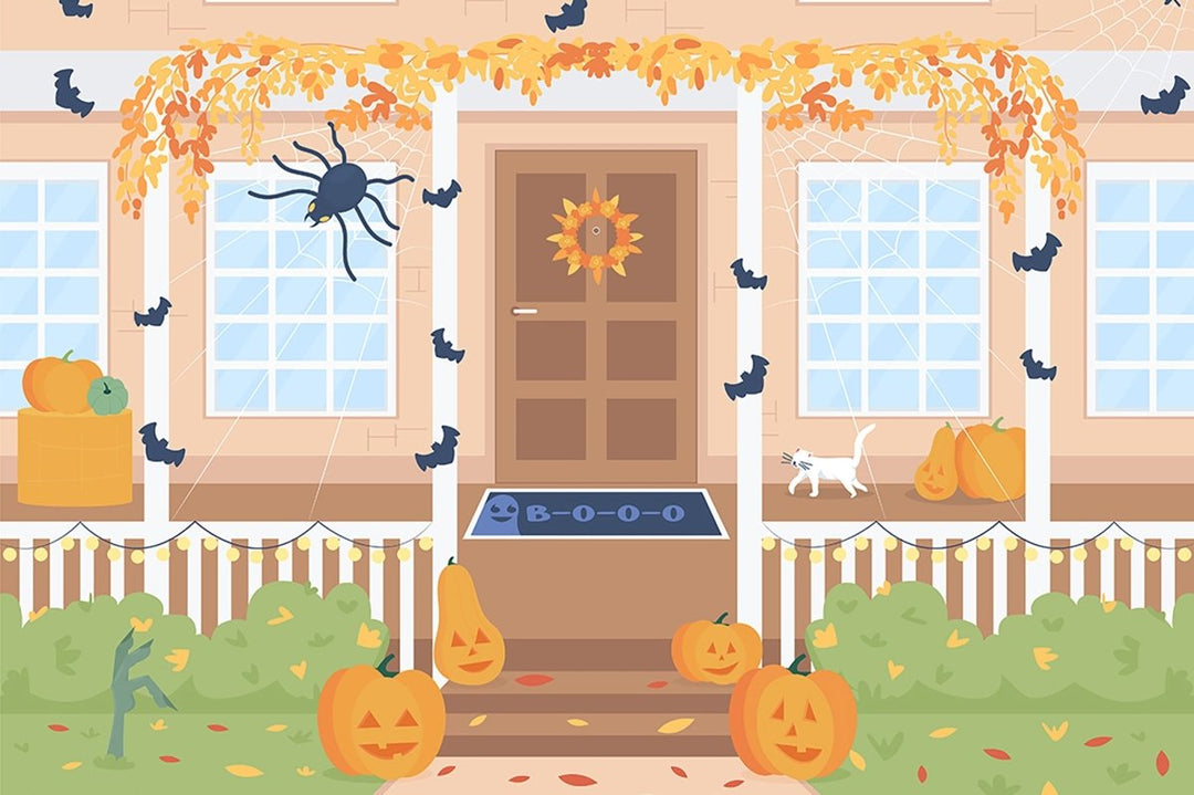 Outdoor Halloween decorations flat color vector illustration set