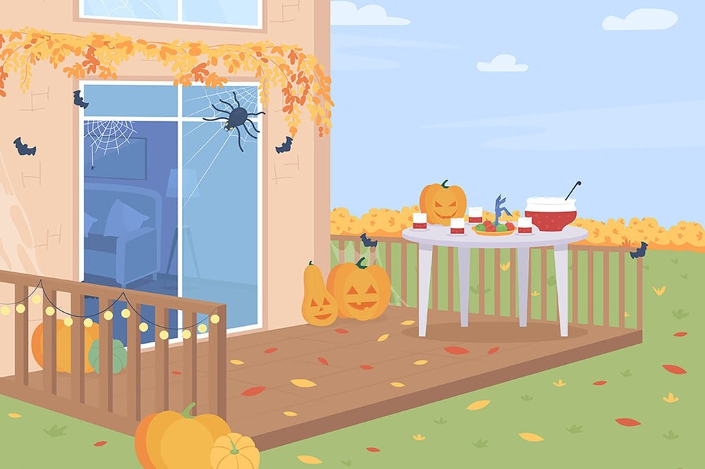 Outdoor Halloween decorations flat color vector illustration set