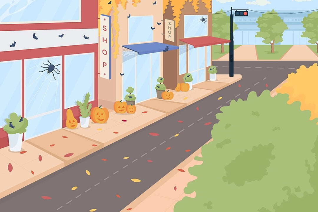 Outdoor Halloween decorations flat color vector illustration set