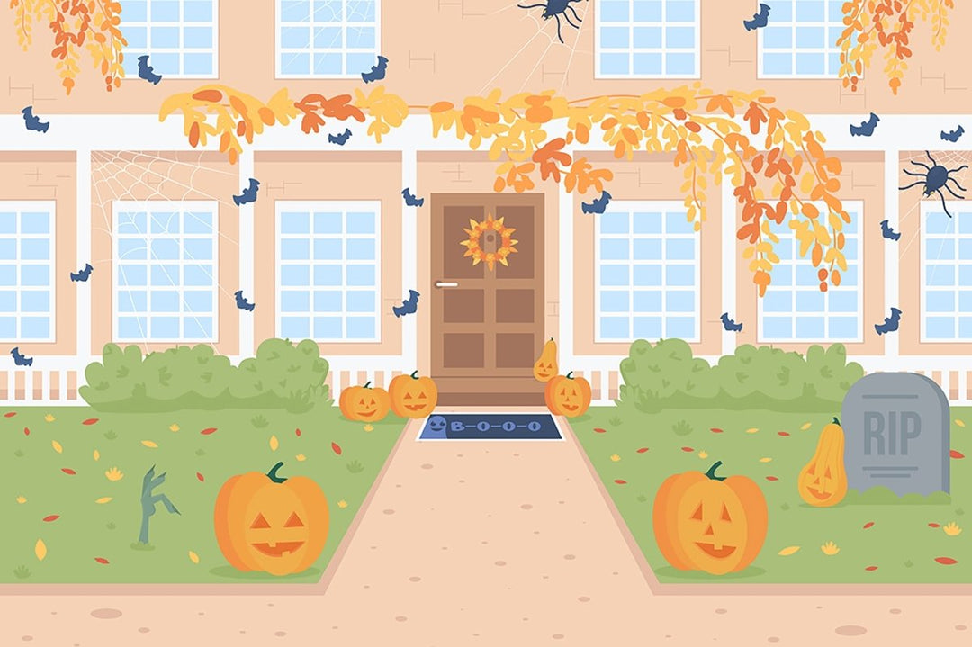 Outdoor Halloween decorations flat color vector illustration set