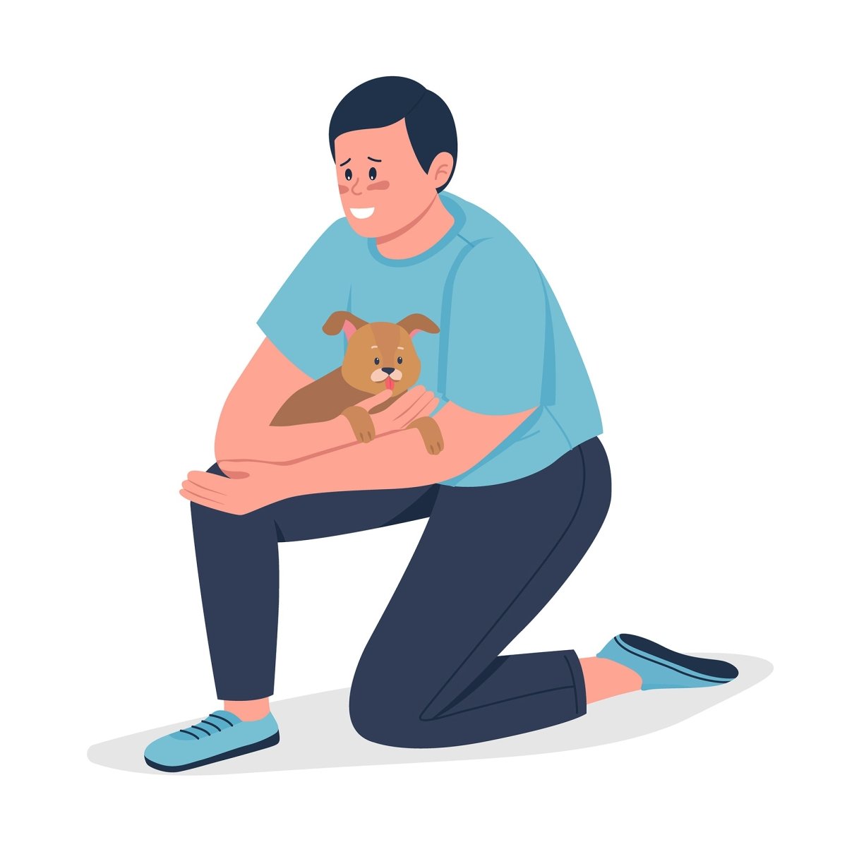 Owners playinh with pets semi flat color vector character set