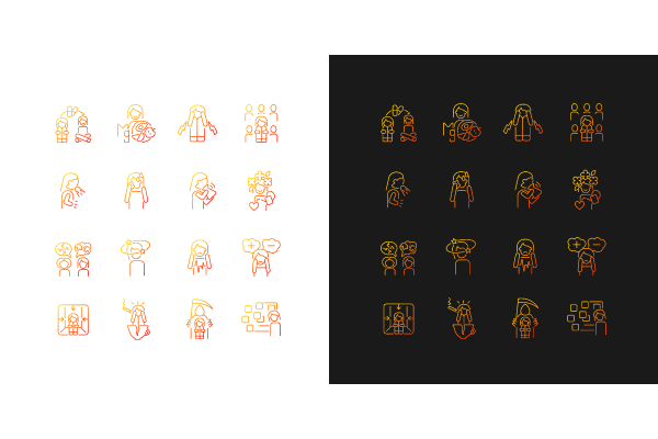 Panic disorder gradient icons set for dark and light mode