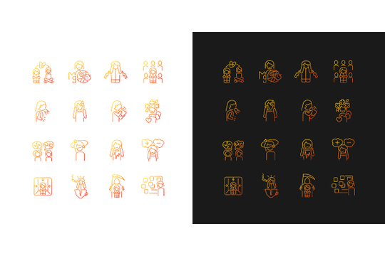 Panic disorder gradient icons set for dark and light mode