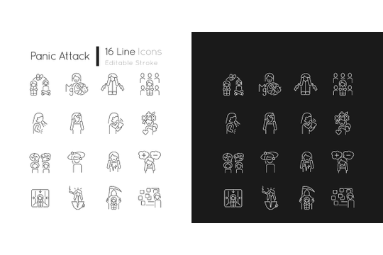 Panic disorder linear icons set for dark and light mode
