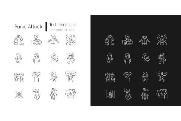 Panic disorder linear icons set for dark and light mode