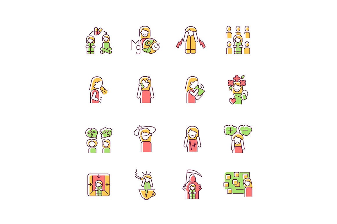 Panic disorder RGB color icons set
