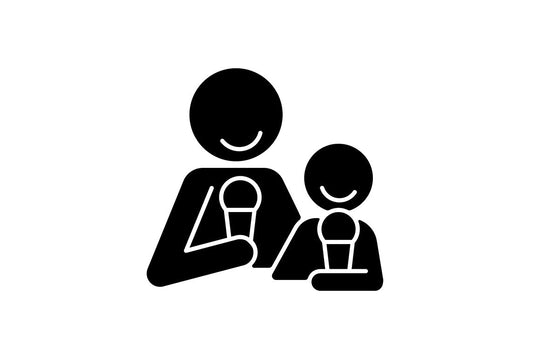Parent and child interaction black glyph icons set on white space