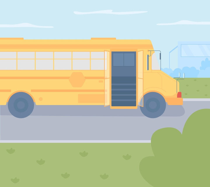 Parent send child to school flat color vector illustration set