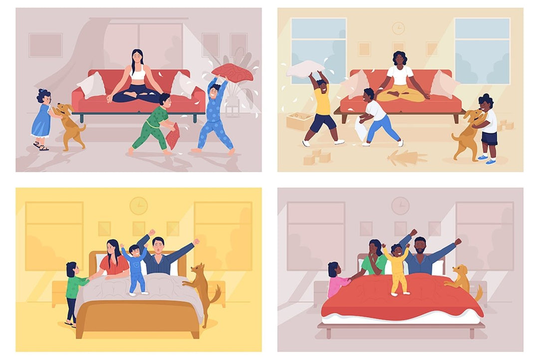 Parenting challenges flat color vector illustration set