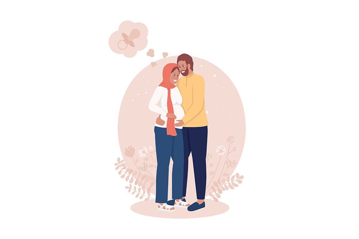 Parents expecting baby 2D vector isolated illustration set