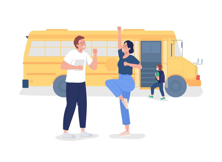 Parents send kid to school semi flat color vector characters