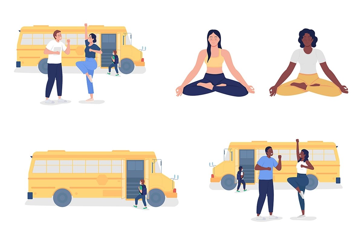 Parents send kid to school semi flat color vector characters