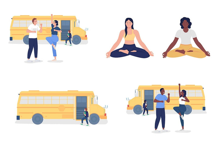 Parents send kid to school semi flat color vector characters
