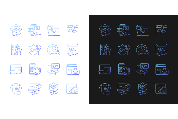 Password management gradient icons set for dark and light mode