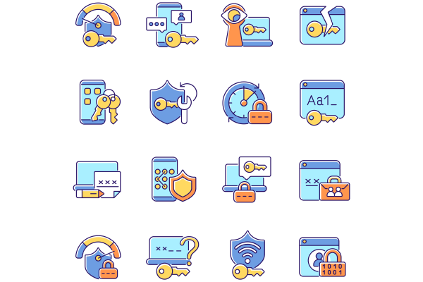 Password management RGB color icons set