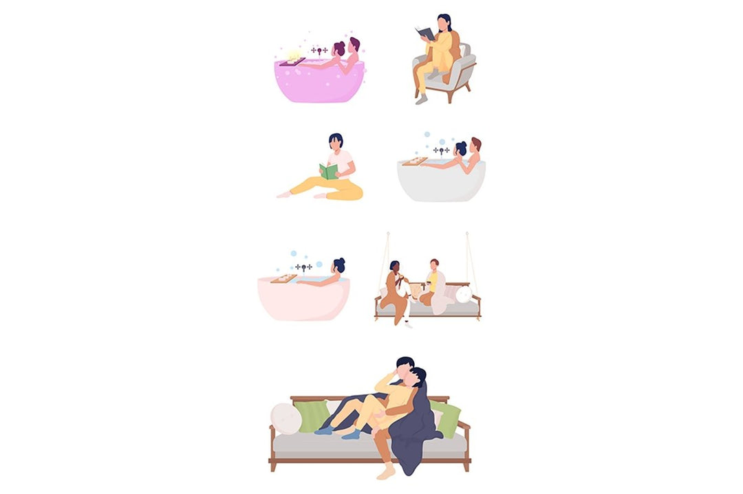People at home semi flat color vector characters set