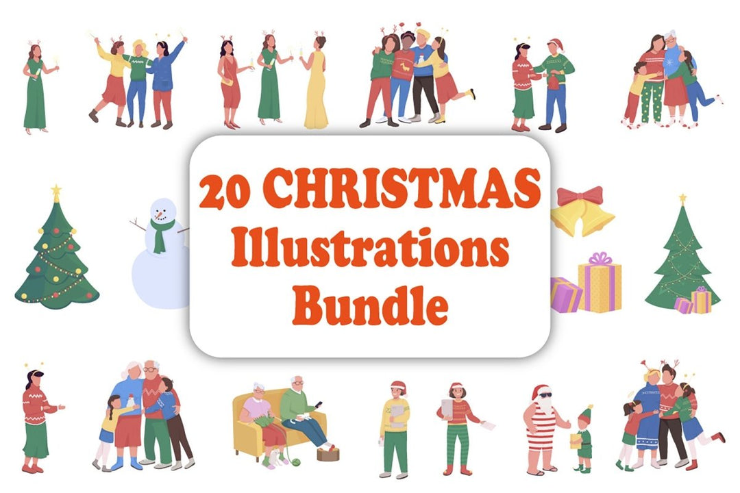 People on winter flat color vector character bundle