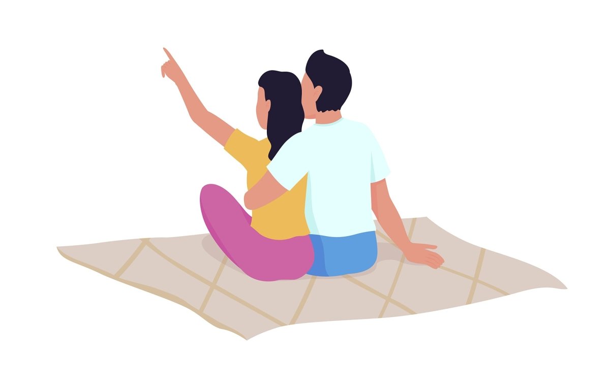People relaxing outdoors flat color vector faceless characters set