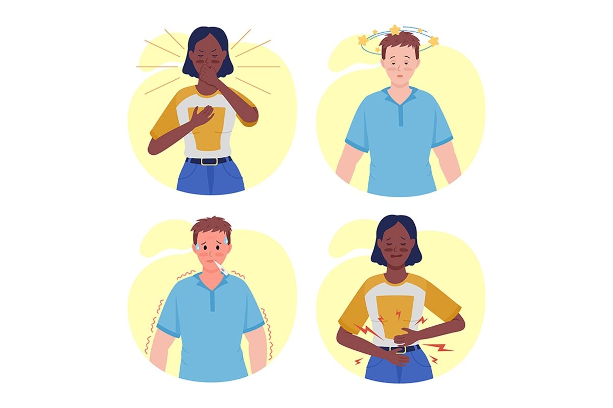 People with disease symptoms semi flat color vector character set