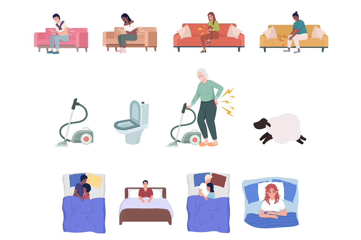 People with pain color vector characters set