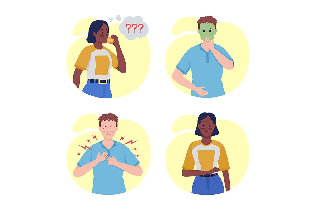 People with virus side effects semi flat color vector character set