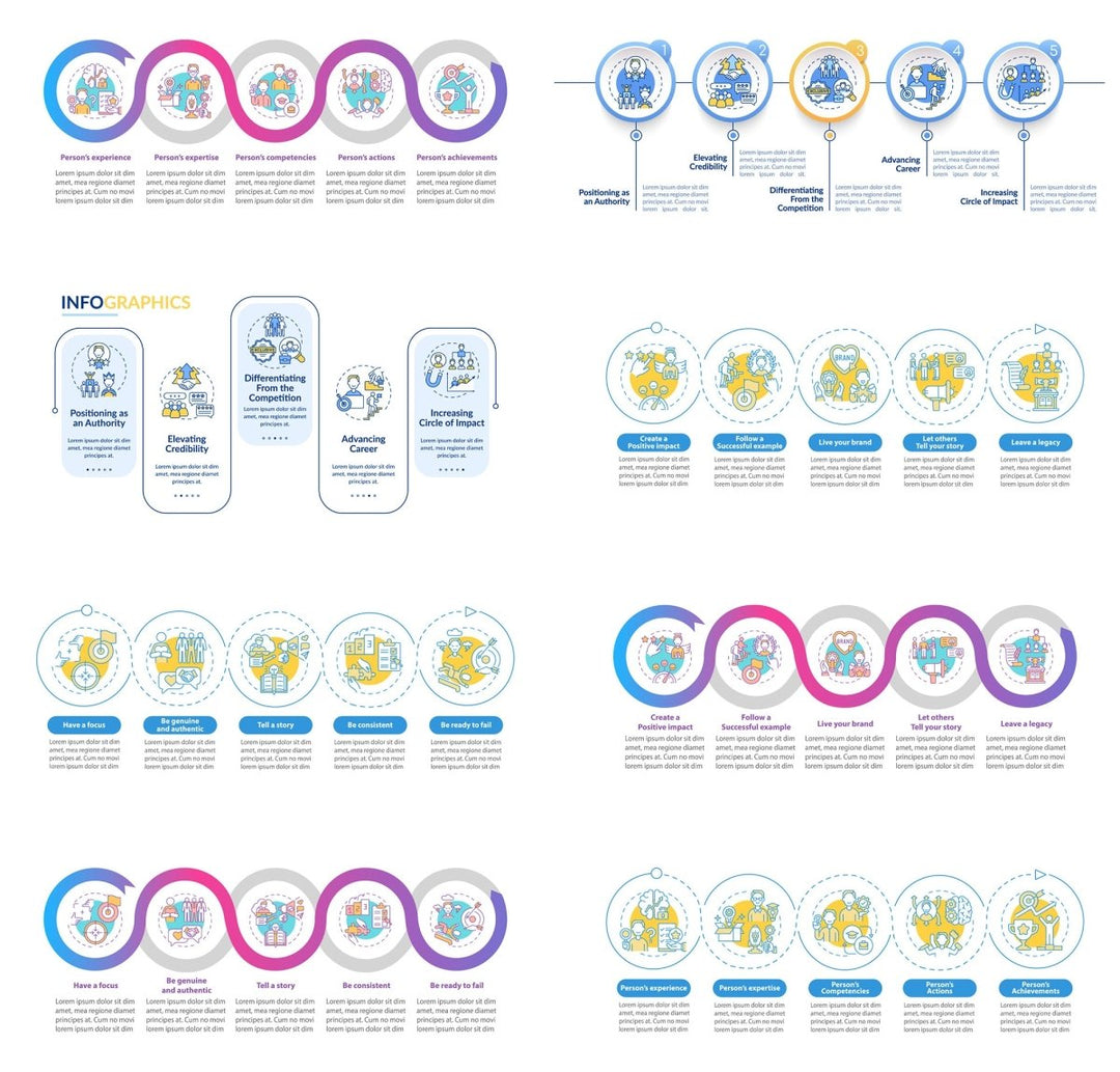 Personal brand tasks vector infographic template bundle