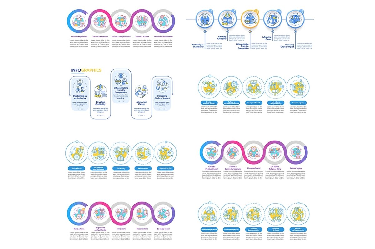 Personal brand tasks vector infographic template bundle