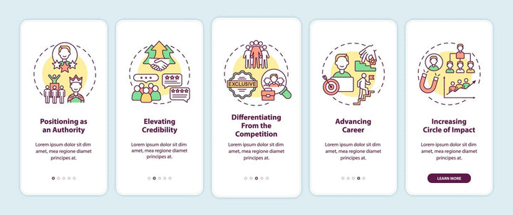Personal branding onboarding mobile app page screen bundle