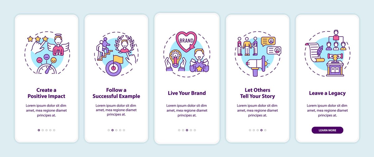 Personal branding onboarding mobile app page screen bundle