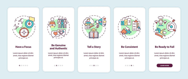 Personal branding onboarding mobile app page screen bundle