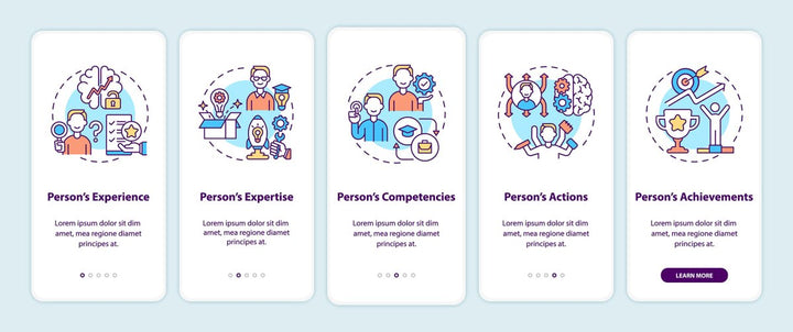 Personal branding onboarding mobile app page screen bundle