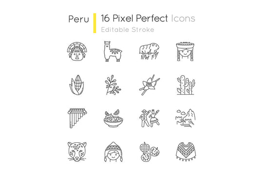 Peru pixel perfect linear icons set